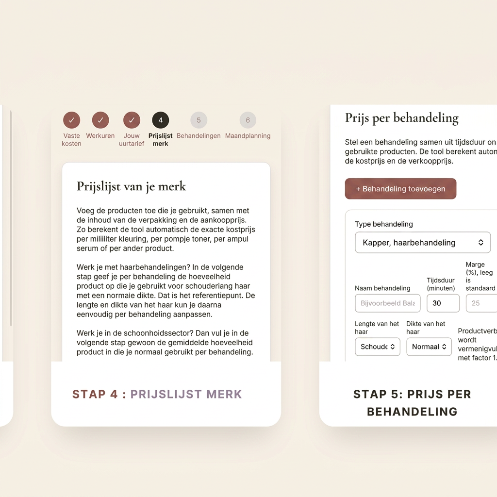 Stap 4 en 5: Prijslijst van je merk en prijs per behandeling