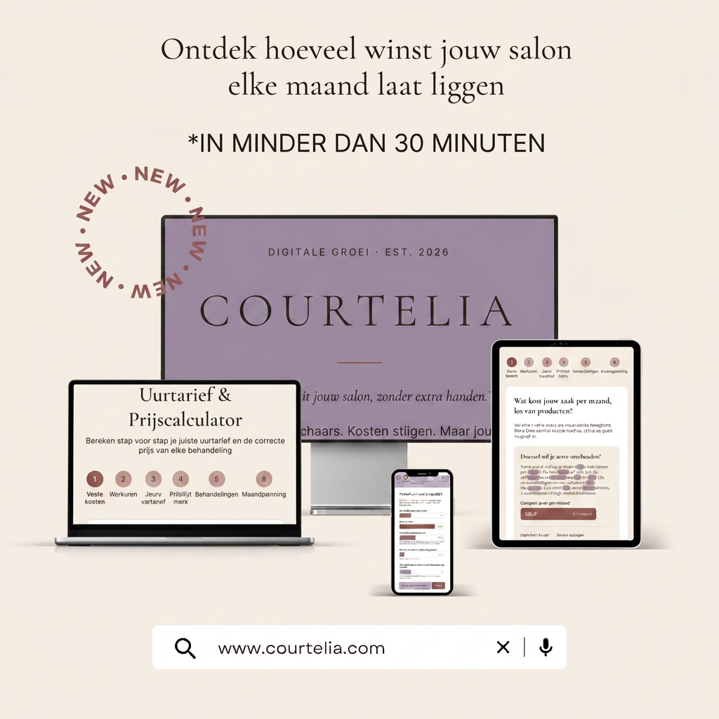 Salon Winstcalculator van Courtelia getoond op laptop, tablet en telefoon